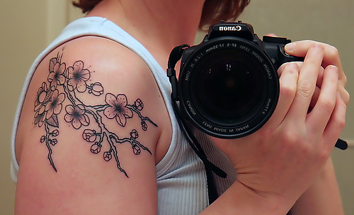 new tattoo outline, flickrfan, tattoo, outline, cherry blossom, flower, iggy
